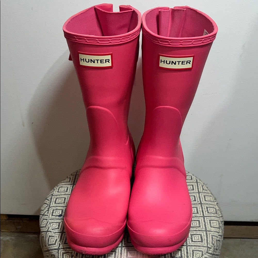Hunter Original Mid Calf Rain Boot Bright Pink Wellington Waterproof Adjustable - Picture 2 of 13
